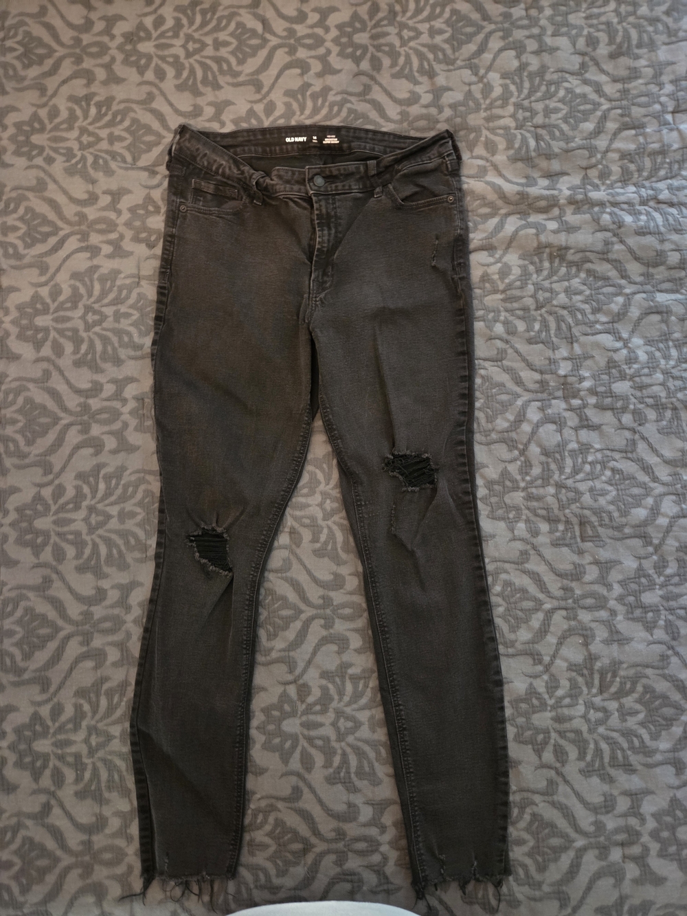 Old Navy Black Distressed Skinny Jeans with Frayed Hem